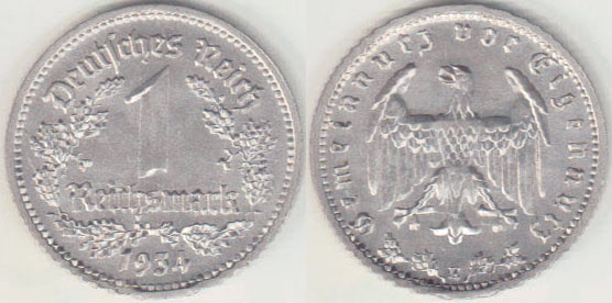 1934 E Germany 1 Mark (Unc) A004530